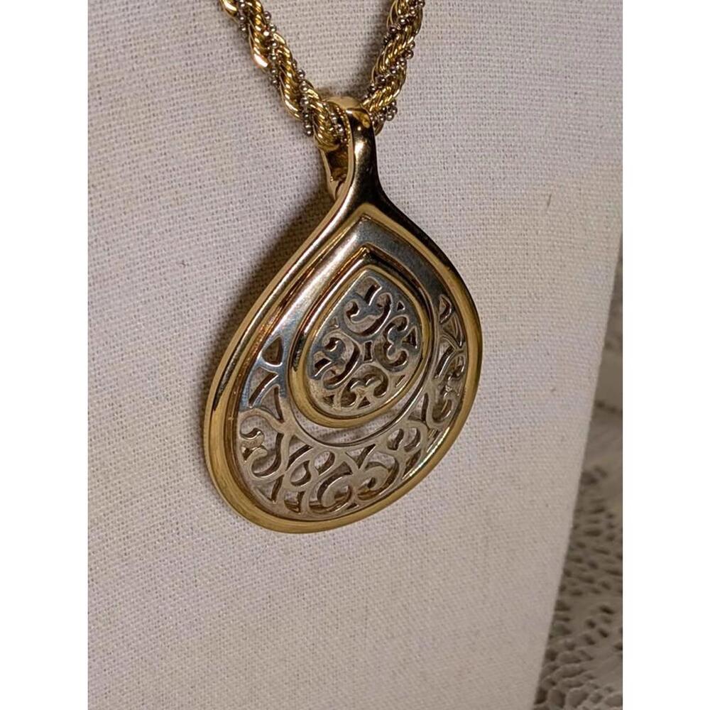 Vintage Prestige Design Gold & Silver Tone Art Deco Large Pendant Necklace